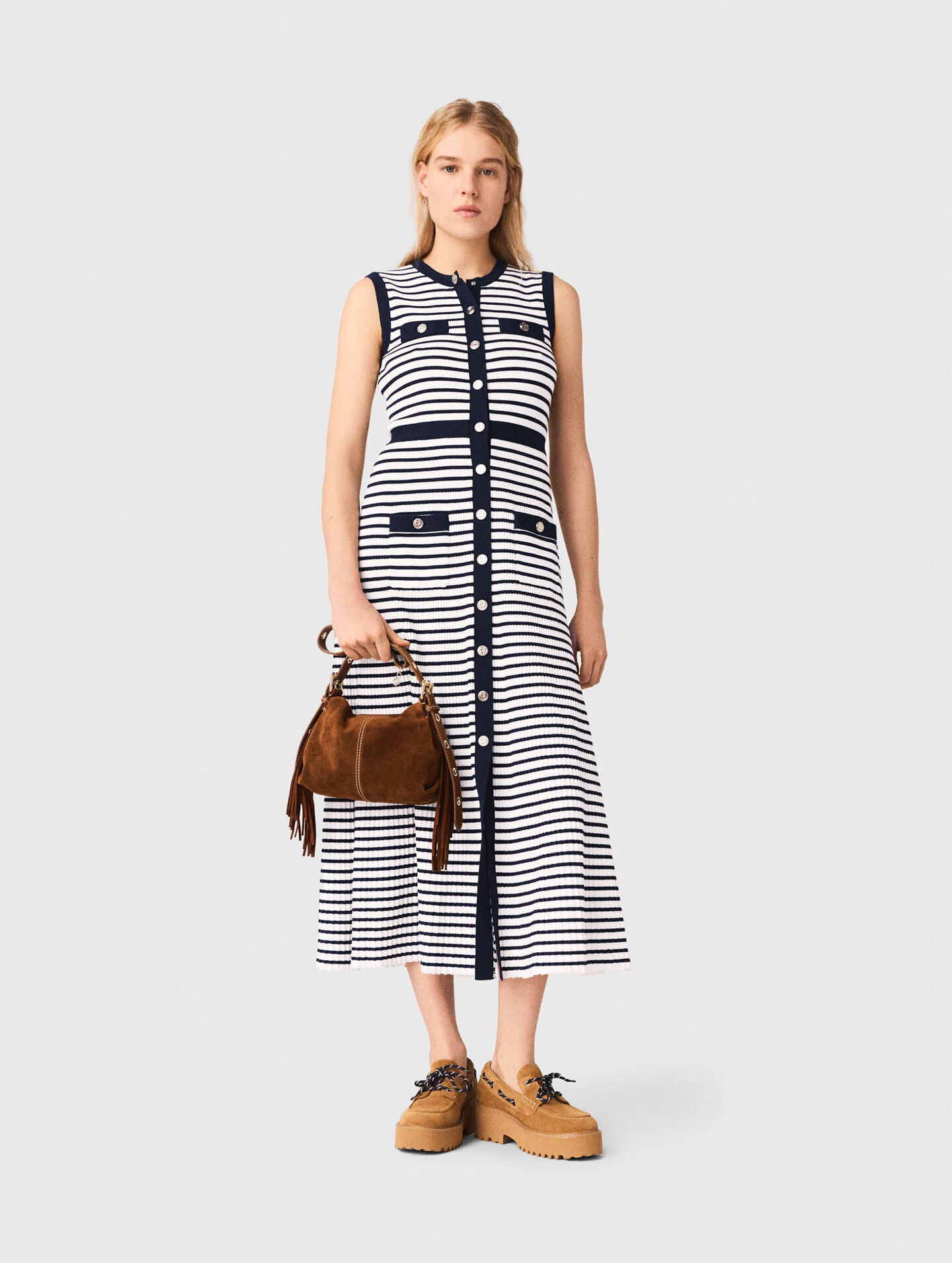 Breton stripe knit maxi dress
